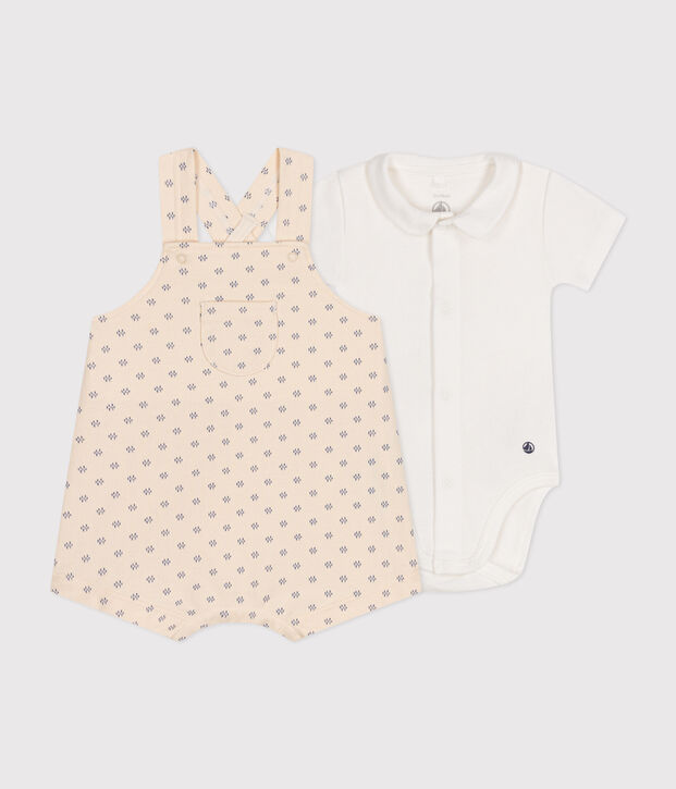 Babysetje met salopette van lichte fleece ecru/multicouleur