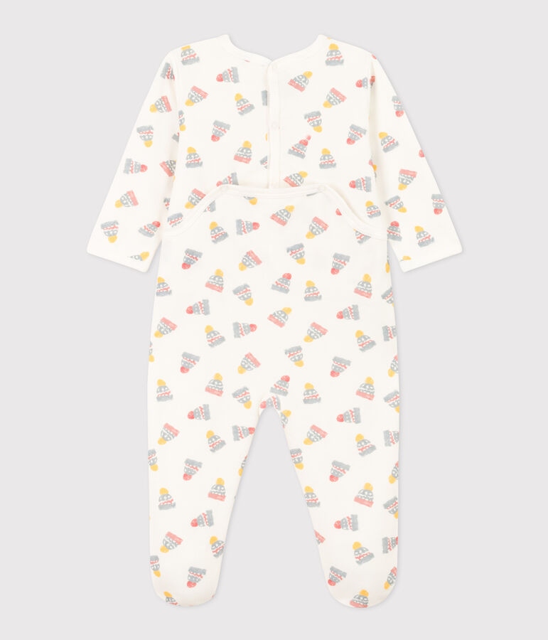 Babypyjama van molton met mutsjes wit/multicouleur