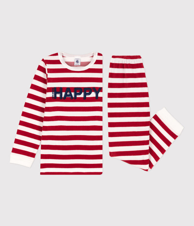 Gestreepte fluwelen pyjama voor kleine meisjes en jongens rood/wit