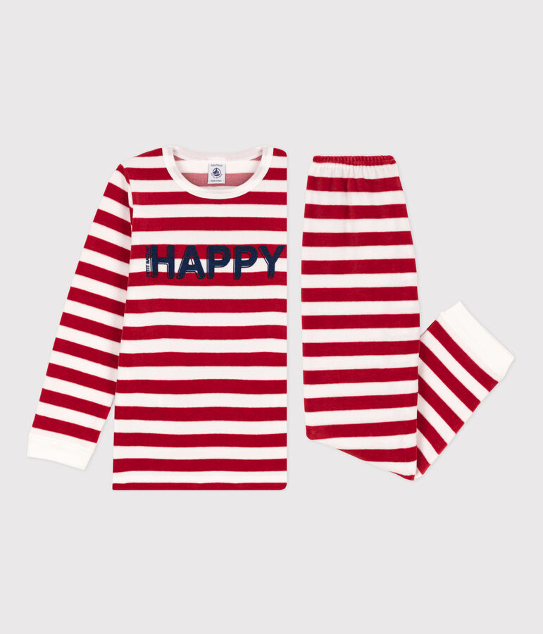 Gestreepte fluwelen pyjama voor kleine meisjes en jongens rood/wit