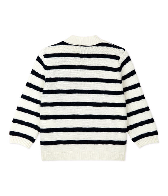Pull en laine et coton bébé. blanc MARSHMALLOW/bleu SMOKING