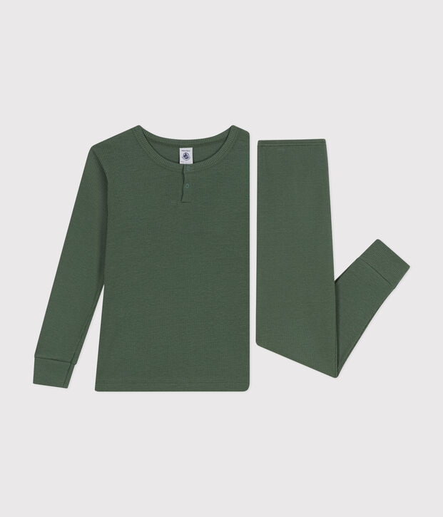 Pyjama uni en coton et lyocell enfant vert