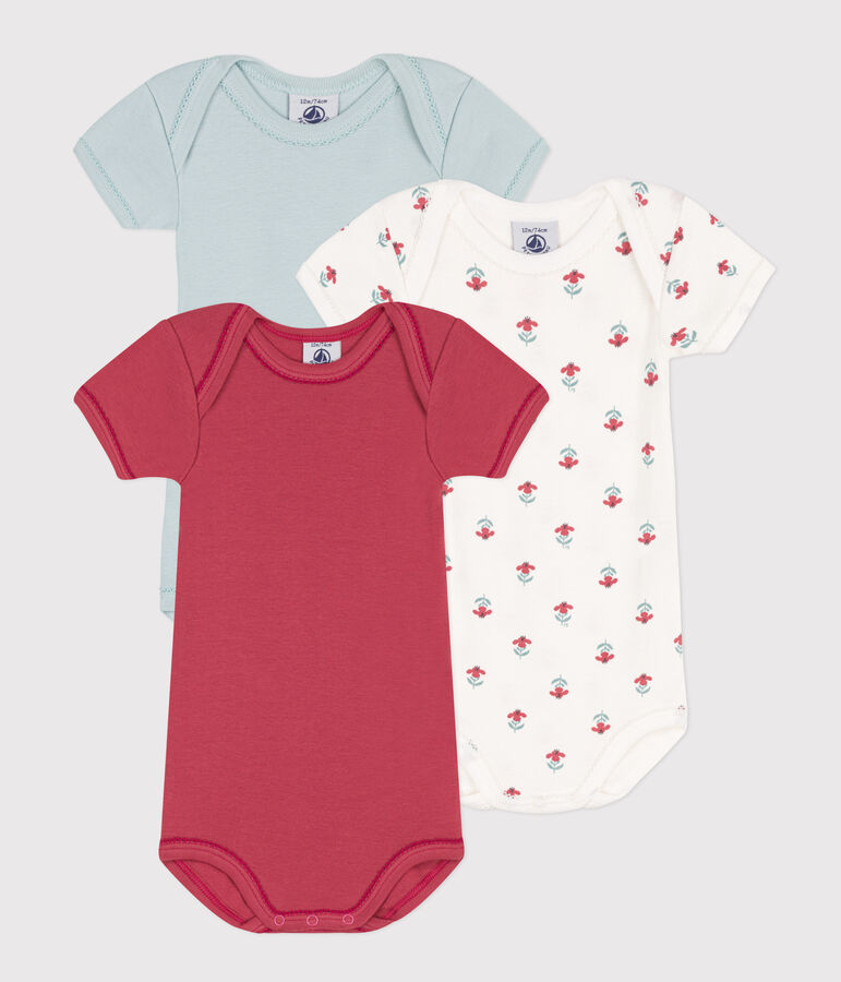 Set van 3 body's met korte mouwen en bloemen in katoen variante 1