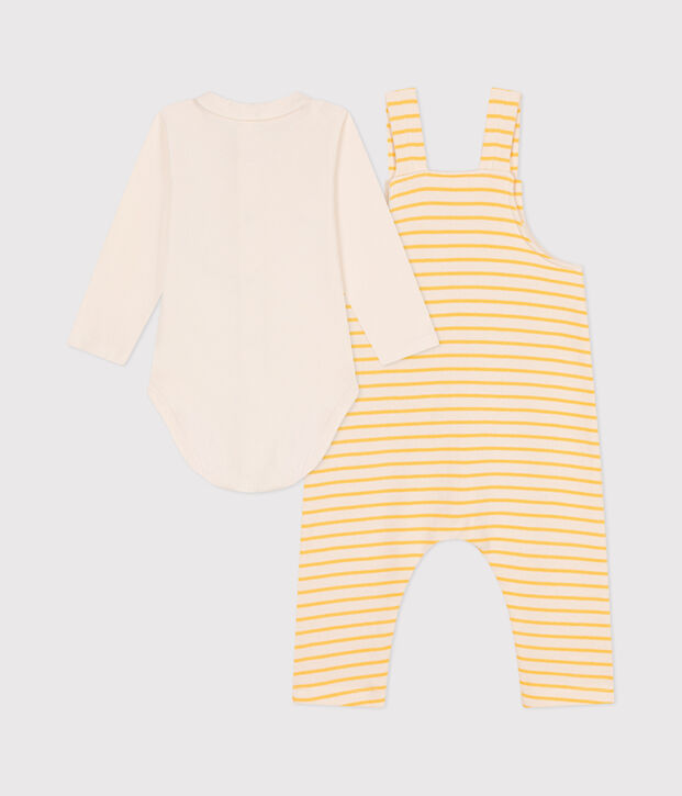 Babysetje met salopette en body van katoen ecru/geel