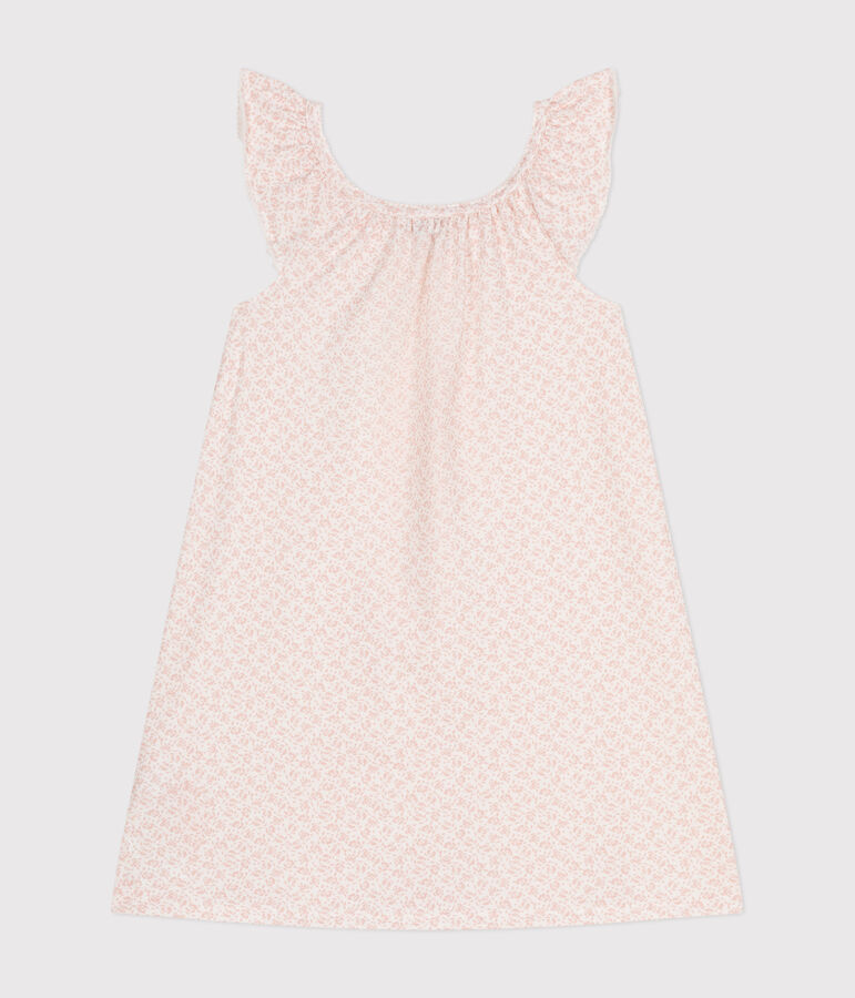 Chemise de nuit en coton motif fleurs enfant blanc/rose