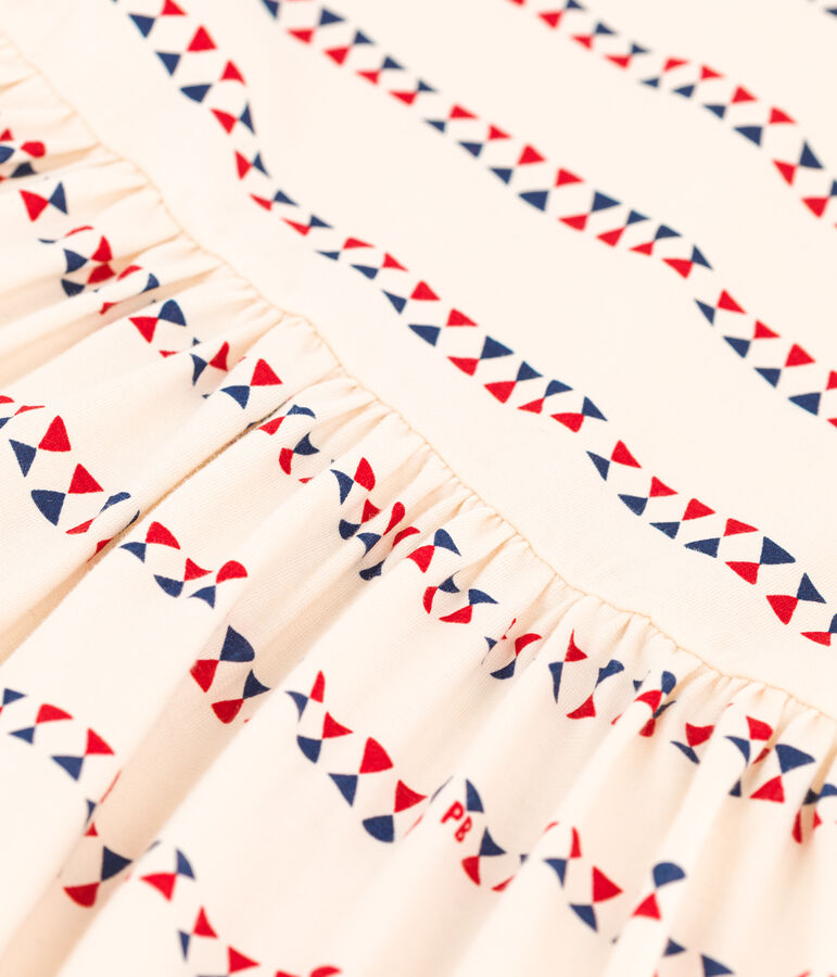 Meisjesjurk met korte mouwen en print in katoen ecru/multicouleur
