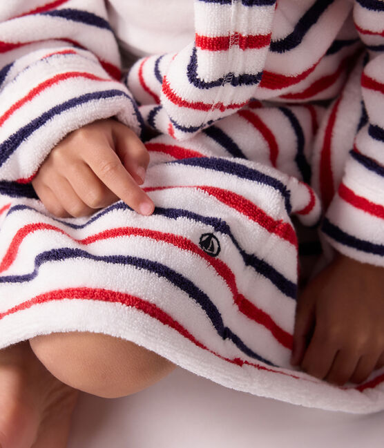 Peignoir enfant en coton éponge à rayures blanc MARSHMALLOW/blanc MULTICO