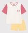 Korte katoenen damespyjama Petit Bateau X Snoopy wit MARSHMALLOW/wit MULTICO