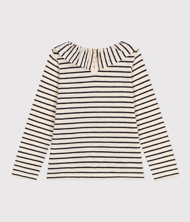 T-shirt met lange mouwen uit gevlamde jerseystof voor meisjes ecru/blauw