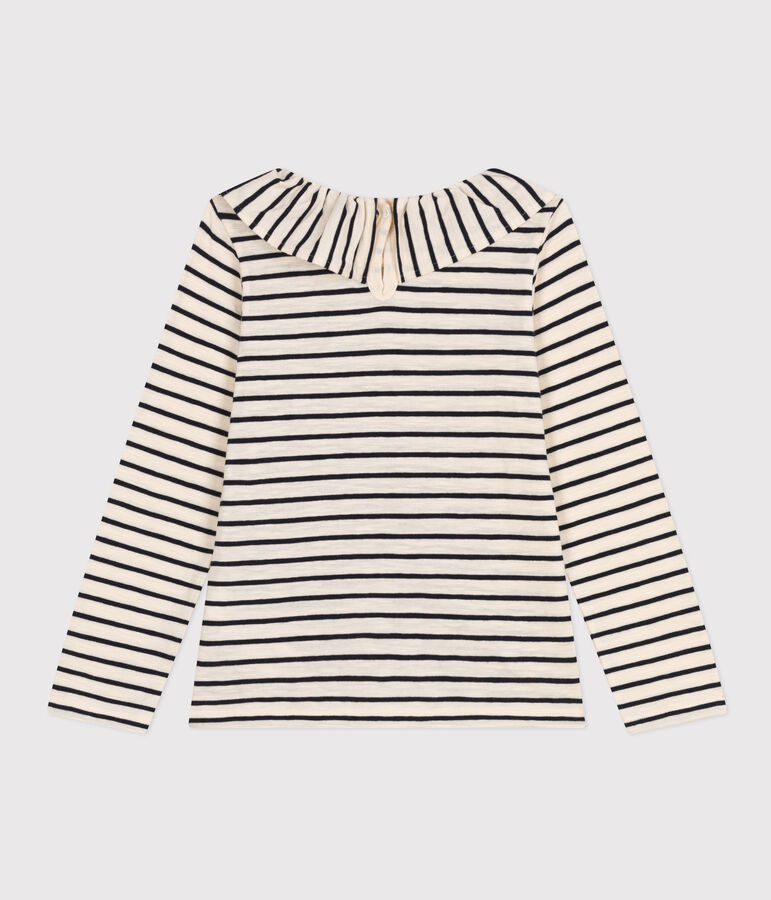 T-shirt met lange mouwen uit gevlamde jerseystof voor meisjes ecru/blauw