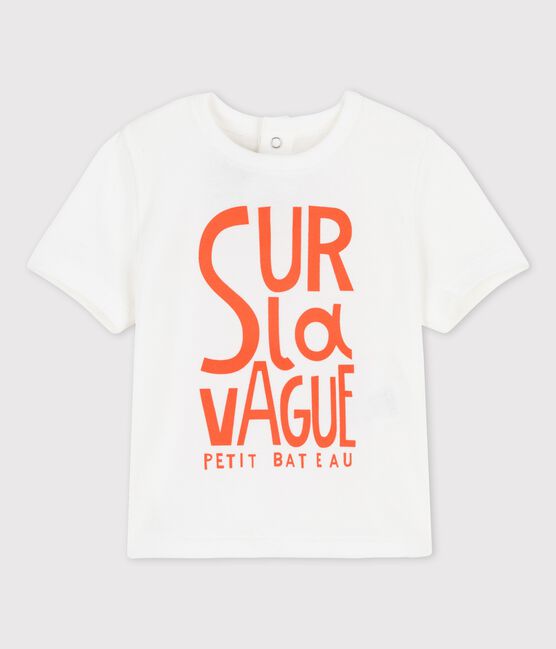 T-shirt met korte mouwen van katoen met motief voor baby's wit MARSHMALLOW