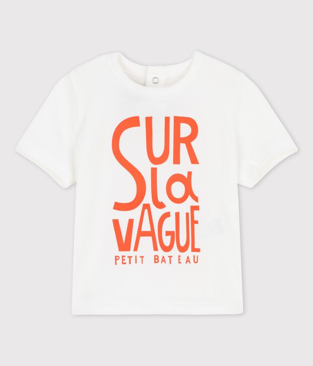 Tee-shirt manches courtes avec motif en coton b&eacute;b&eacute; blanc