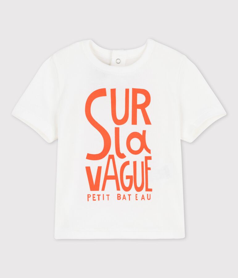 Tee-shirt manches courtes avec motif en coton b&eacute;b&eacute; blanc