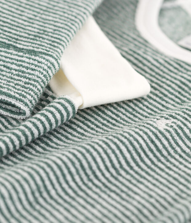 Pyjama milleraies en coton en &eacute;ponge enfant vert/blanc