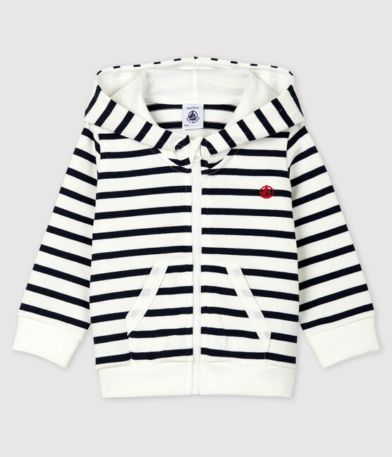Sweatshirt à capuche en jersey bébé garçon blanc MARSHMALLOW/bleu SMOKING