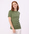 Dames-T-shirt van effen katoen met korte mouwen groen OLIVINE