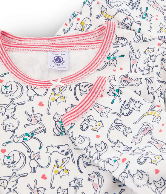 Pyjama petite fille en côte blanc MARSHMALLOW/blanc MULTICO