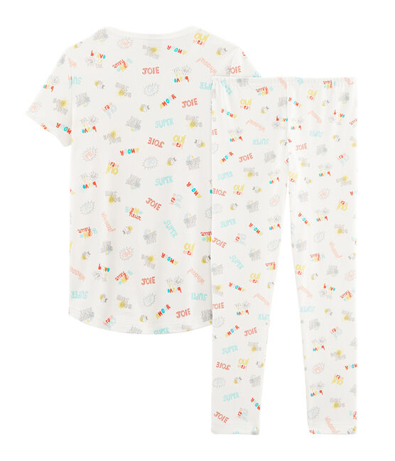 Pyjama petite fille en côte blanc MARSHMALLOW/blanc MULTICO