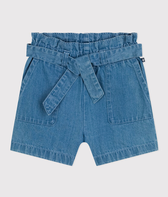 Meisjesshort van lichte spijkerstof blauw DENIM CLAIR