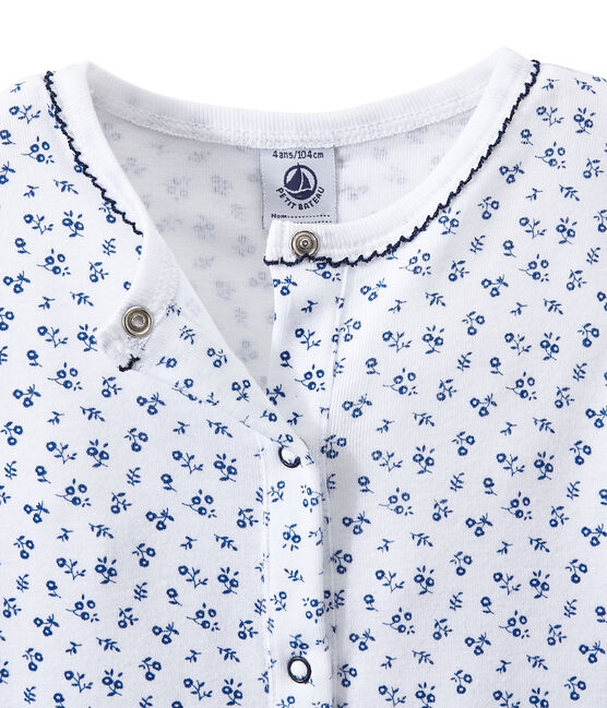 Pyjama combinaison fille imprimé blanc ECUME/bleu BLEU