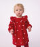 Robe b&eacute;b&eacute; en velours manches longues et broderies motif n&oelig;uds rouge/&eacute;cru