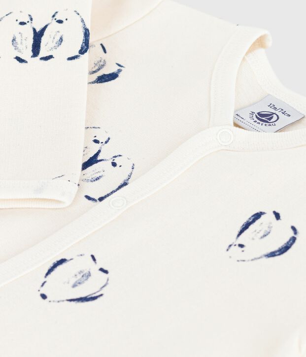 Pyjama b&eacute;b&eacute; en molleton gratt&eacute; avec col p&eacute;tale imprim&eacute; animalier pingouin &eacute;cru/multicouleur