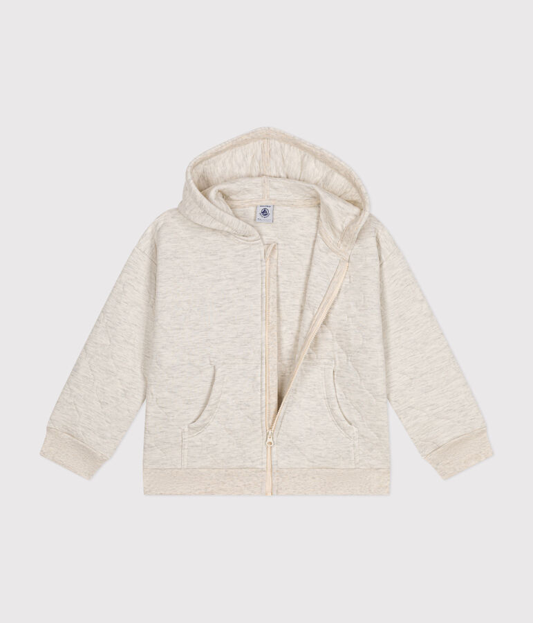 Sweatshirt zipp&eacute; &agrave; capuche en tubique matelass&eacute; enfant fille / gar&ccedil;on beige