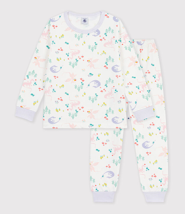 Pyjama enfant en molleton imprim&eacute; dragons blanc/multicouleur