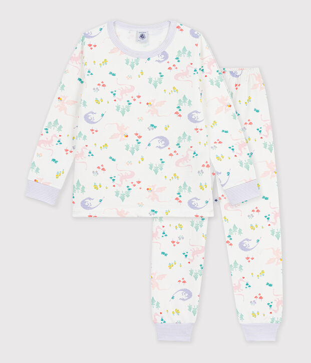 Kinderpyjama van fleece met drakenprint wit/multicouleur