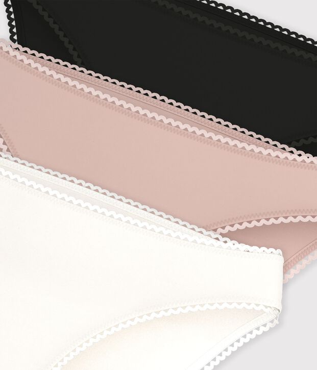 Setje met 3 effen damesslips van katoen en elastaan multicouleur