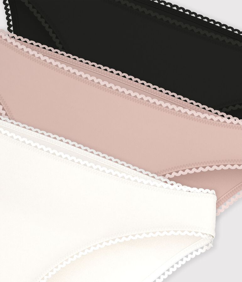 Setje met 3 effen damesslips van katoen en elastaan multicouleur