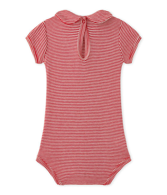 Body bébé fille à col rayé rouge TERKUIT/blanc MARSHMALLOW