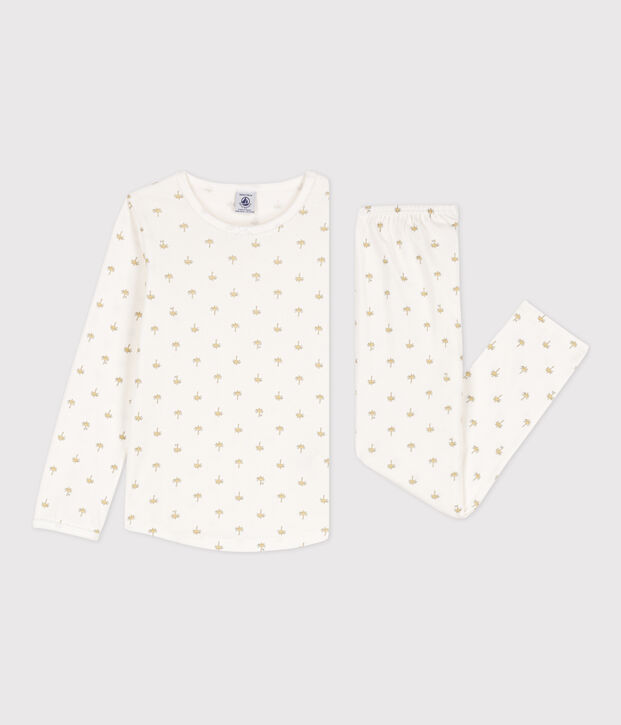 Pyjama palmiers en coton petite fille blanc/multicouleur