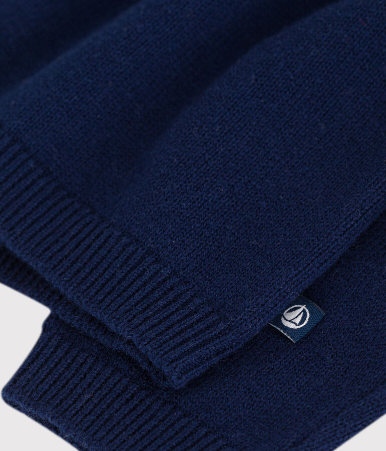 Cardigan b&eacute;b&eacute; en tricot laine et coton uni &agrave; col bleu