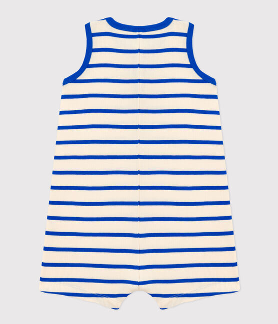 Combinaison courte bébé en maille côtelée rayée bleu AVALANCHE/blanc PERSE