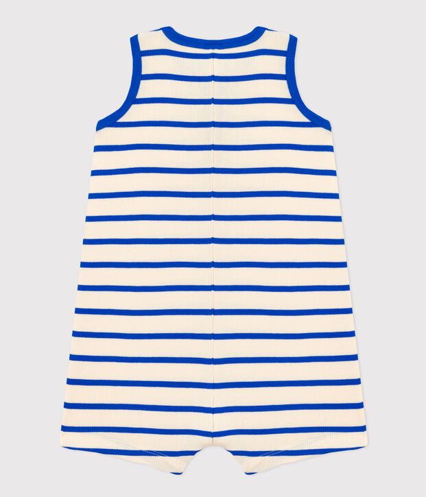 Kort pakje van gestreepte ribstof voor baby's ecru/blauw