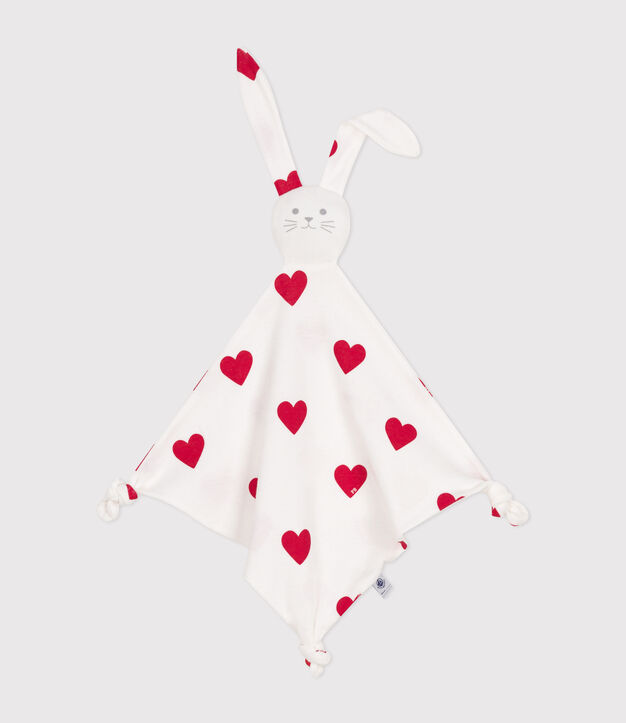 Doudou c&oelig;ur b&eacute;b&eacute; en coton blanc/rouge