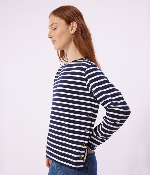 Marini&egrave;re femme en coton &agrave; rayures bleu/blanc