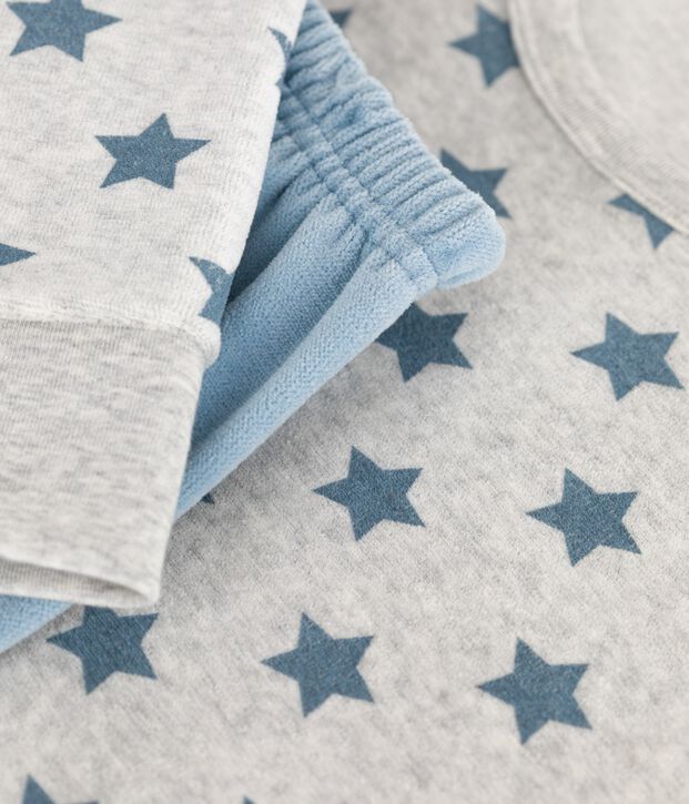 Pyjama enfant en velours imprim&eacute; &eacute;toiles gris/bleu