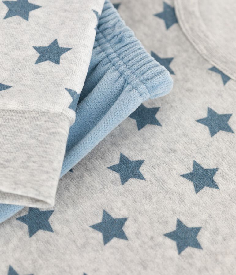 Pyjama enfant en velours imprim&eacute; &eacute;toiles gris/bleu