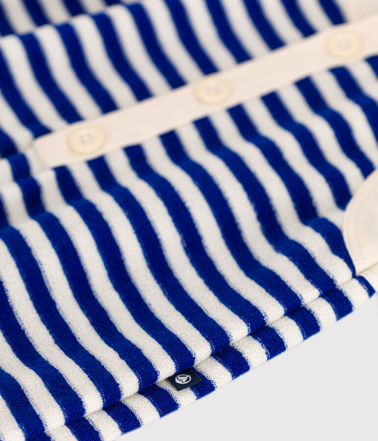 Combinaison courte en bouclette &eacute;ponge b&eacute;b&eacute; bleu/&eacute;cru