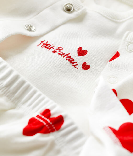 Ensemble 3 pièces imprimé cœur en coton bio bébé blanc MARSHMALLOW/rouge TERKUIT