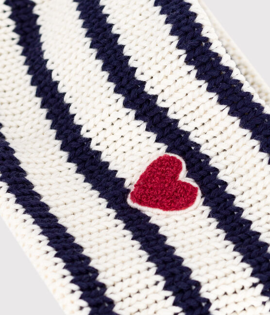 Gebreide gestreepte colsjaal met fleecevoering voor baby's blauw MARSHMALLOW/ SOIR