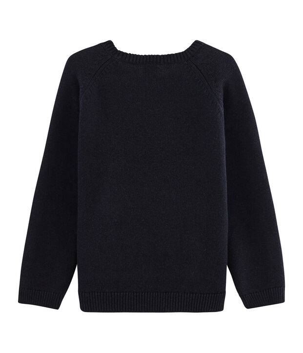 Pull tricot laine et coton enfant gar&ccedil;on bleu marine