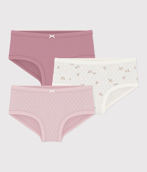 Lot de culottes taille haute enfant en coton ajour&eacute; &agrave; fleurs multicouleur