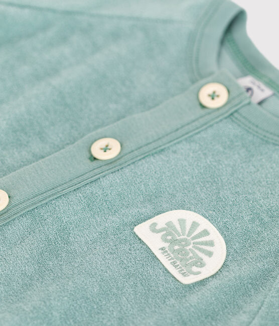Combicourte bébé en coton éponge manches courtes unie et badge vert PAUL