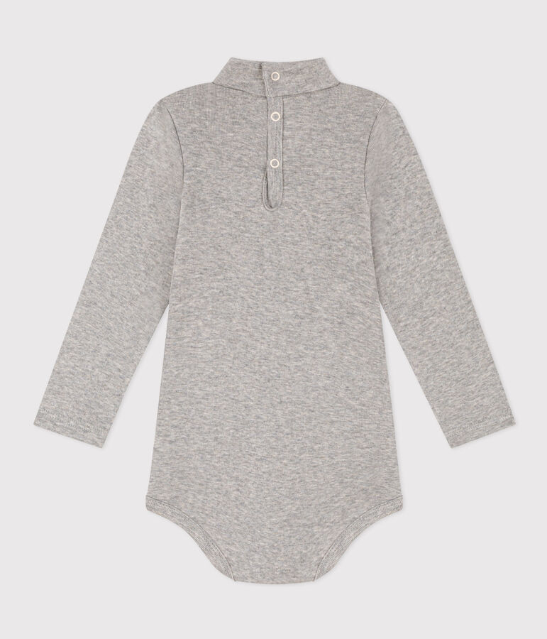 Body manches longues col roul&eacute; en coton b&eacute;b&eacute; gris