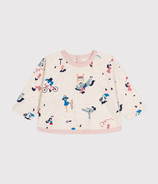 Tee-shirt manches longues en jersey fin bébé beige MONTELIMAR/blanc MULTICO