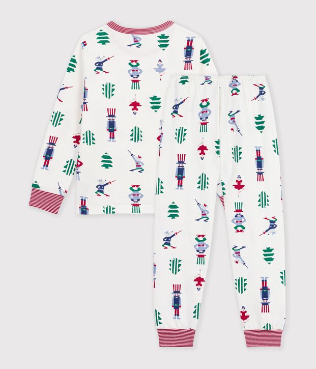 Pyjama enfant en molleton imprim&eacute; No&euml;l blanc/multicouleur