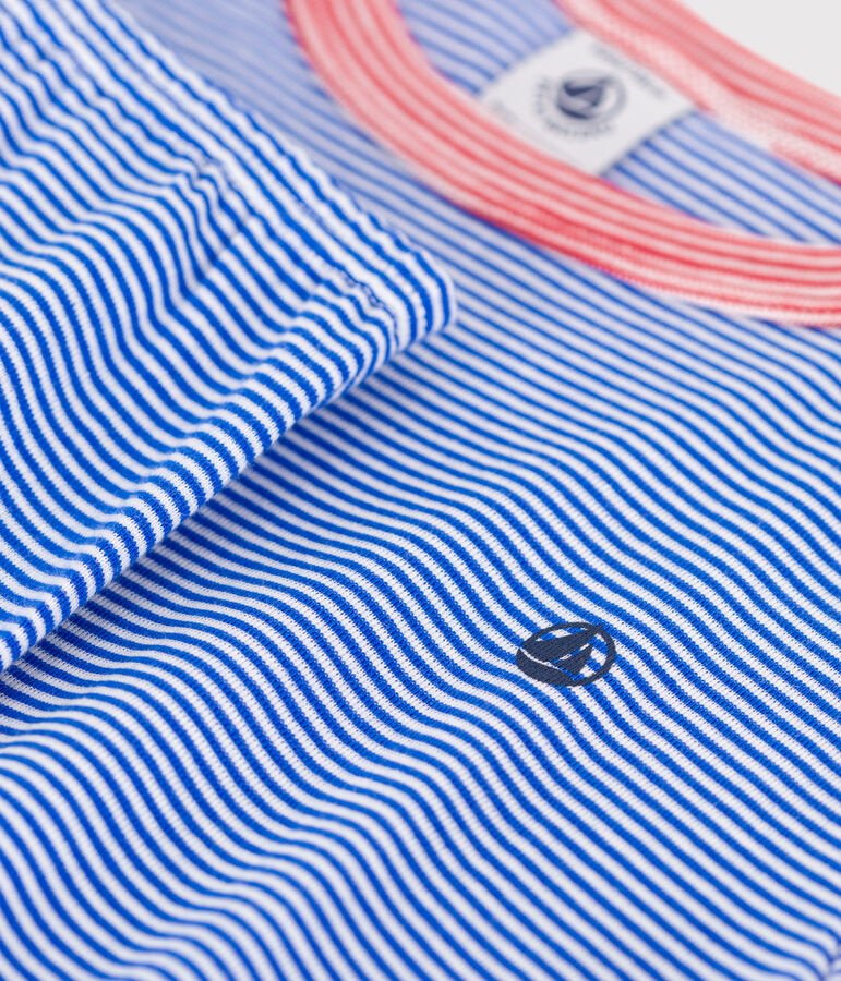 Katoenen kinderpyjama met strepen blauw/wit